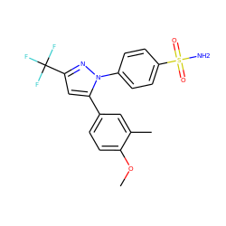 COc1ccc(-c2cc(C(F)(F)F)nn2-c2ccc(S(N)(=O)=O)cc2)cc1C ZINC000003814708