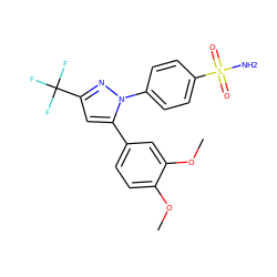 COc1ccc(-c2cc(C(F)(F)F)nn2-c2ccc(S(N)(=O)=O)cc2)cc1OC ZINC000003814710