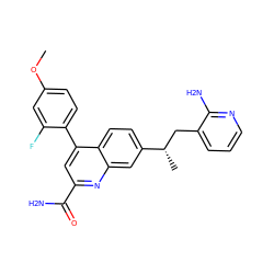 COc1ccc(-c2cc(C(N)=O)nc3cc([C@@H](C)Cc4cccnc4N)ccc23)c(F)c1 ZINC000205648741