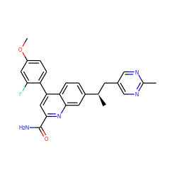 COc1ccc(-c2cc(C(N)=O)nc3cc([C@H](C)Cc4cnc(C)nc4)ccc23)c(F)c1 ZINC000205643725