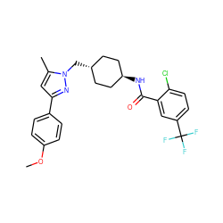 COc1ccc(-c2cc(C)n(C[C@H]3CC[C@H](NC(=O)c4cc(C(F)(F)F)ccc4Cl)CC3)n2)cc1 ZINC000261170147