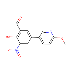 COc1ccc(-c2cc(C=O)c(O)c([N+](=O)[O-])c2)cn1 ZINC000169699603