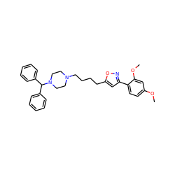 COc1ccc(-c2cc(CCCCN3CCN(C(c4ccccc4)c4ccccc4)CC3)on2)c(OC)c1 ZINC000022924677