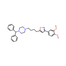 COc1ccc(-c2cc(CCCCN3CCN(C(c4ccccc4)c4ccccc4)CC3)on2)cc1OC ZINC000022924671