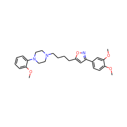 COc1ccc(-c2cc(CCCCN3CCN(c4ccccc4OC)CC3)on2)cc1OC ZINC000013441302