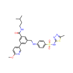 COc1ccc(-c2cc(CNc3ccc(S(=O)(=O)Nc4nnc(C)s4)cc3)cc(C(=O)NCCC(C)C)c2)cn1 ZINC000473132027