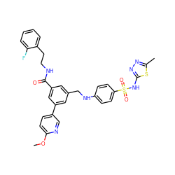 COc1ccc(-c2cc(CNc3ccc(S(=O)(=O)Nc4nnc(C)s4)cc3)cc(C(=O)NCCc3ccccc3F)c2)cn1 ZINC000473132754