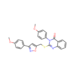 COc1ccc(-c2cc(CSc3nc4ccccc4c(=O)n3-c3ccc(OC)cc3)on2)cc1 ZINC000011203241