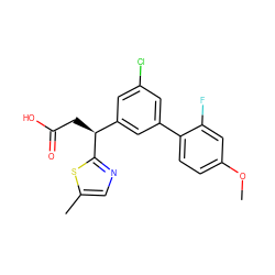 COc1ccc(-c2cc(Cl)cc([C@H](CC(=O)O)c3ncc(C)s3)c2)c(F)c1 ZINC001772653298