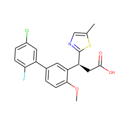 COc1ccc(-c2cc(Cl)ccc2F)cc1[C@H](CC(=O)O)c1ncc(C)s1 ZINC001772620648