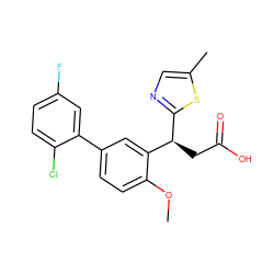 COc1ccc(-c2cc(F)ccc2Cl)cc1[C@H](CC(=O)O)c1ncc(C)s1 ZINC001772616327