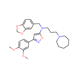 COc1ccc(-c2cc(N(CCCN3CCCCCC3)Cc3ccc4c(c3)OCO4)on2)cc1OC ZINC000013437556