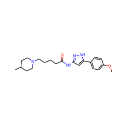 COc1ccc(-c2cc(NC(=O)CCCCN3CCC(C)CC3)n[nH]2)cc1 ZINC000084740980