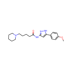 COc1ccc(-c2cc(NC(=O)CCCCN3CCCCC3)n[nH]2)cc1 ZINC000043197519