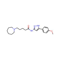 COc1ccc(-c2cc(NC(=O)CCCCN3CCCCCC3)n[nH]2)cc1 ZINC000084740990