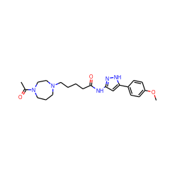 COc1ccc(-c2cc(NC(=O)CCCCN3CCCN(C(C)=O)CC3)n[nH]2)cc1 ZINC000043197518