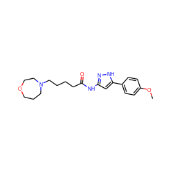 COc1ccc(-c2cc(NC(=O)CCCCN3CCCOCC3)n[nH]2)cc1 ZINC000084740992