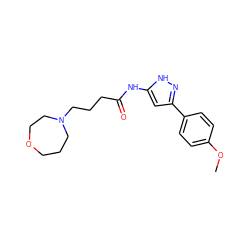 COc1ccc(-c2cc(NC(=O)CCCN3CCCOCC3)[nH]n2)cc1 ZINC000095576283