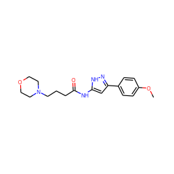 COc1ccc(-c2cc(NC(=O)CCCN3CCOCC3)[nH]n2)cc1 ZINC000095578075