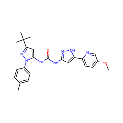 COc1ccc(-c2cc(NC(=O)Nc3cc(C(C)(C)C)nn3-c3ccc(C)cc3)n[nH]2)nc1 ZINC000095563784