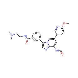 COc1ccc(-c2cc(NC=O)c3ncc(-c4cccc(C(=O)NCCN(C)C)c4)n3c2)cn1 ZINC000061895558