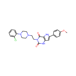 COc1ccc(-c2cc3[nH]c(=O)n(CCN4CCN(c5ccccc5Cl)CC4)c(=O)c3[nH]2)cc1 ZINC000013641908