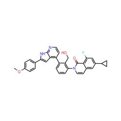 COc1ccc(-c2cc3c(-c4cccc(-n5ccc6cc(C7CC7)cc(F)c6c5=O)c4CO)ccnc3[nH]2)cc1 ZINC001772617410