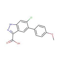 COc1ccc(-c2cc3c(C(=O)O)n[nH]c3cc2Cl)cc1 ZINC000216021077