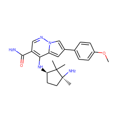 COc1ccc(-c2cc3c(N[C@@H]4CC[C@](C)(N)C4(C)C)c(C(N)=O)cnn3c2)cc1 ZINC001772574920