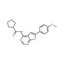 COc1ccc(-c2cc3c(NC(=O)C4CCCC4)ncnc3o2)cc1 ZINC000014946133