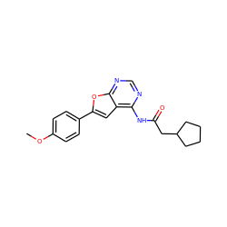 COc1ccc(-c2cc3c(NC(=O)CC4CCCC4)ncnc3o2)cc1 ZINC000014946134