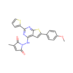 COc1ccc(-c2cc3c(NN4C(=O)C=C(C)C4=O)nc(-c4cccs4)nc3s2)cc1 ZINC000138797892