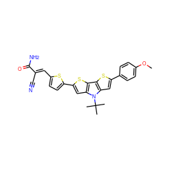 COc1ccc(-c2cc3c(s2)c2sc(-c4ccc(/C=C(\C#N)C(N)=O)s4)cc2n3C(C)(C)C)cc1 ZINC000299828345