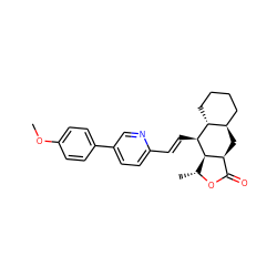 COc1ccc(-c2ccc(/C=C/[C@@H]3[C@@H]4[C@@H](C)OC(=O)[C@@H]4C[C@@H]4CCCC[C@H]43)nc2)cc1 ZINC000013673154