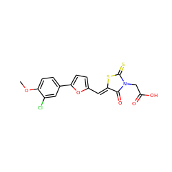 COc1ccc(-c2ccc(/C=C3\SC(=S)N(CC(=O)O)C3=O)o2)cc1Cl ZINC000002067846