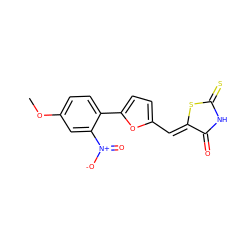 COc1ccc(-c2ccc(/C=C3\SC(=S)NC3=O)o2)c([N+](=O)[O-])c1 ZINC000013842957