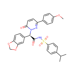 COc1ccc(-c2ccc(=O)n([C@@H](C(=O)NS(=O)(=O)c3ccc(C(C)C)cc3)c3ccc4c(c3)OCO4)n2)cc1 ZINC000026721313