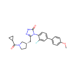 COc1ccc(-c2ccc(-n3c(C[C@@H]4CCN(C(=O)C5CC5)C4)n[nH]c3=O)c(F)c2)cc1 ZINC000118709820