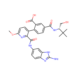 COc1ccc(-c2ccc(C(=O)N[C@H](CO)C(C)(C)C)cc2C(=O)O)c(C(=O)Nc2ccc3nc(N)[nH]c3c2)n1 ZINC000001552821