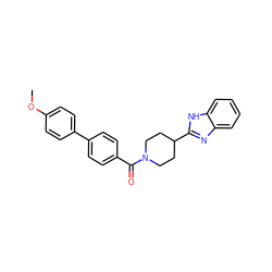 COc1ccc(-c2ccc(C(=O)N3CCC(c4nc5ccccc5[nH]4)CC3)cc2)cc1 ZINC000040918718