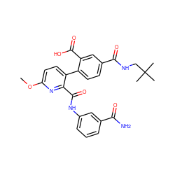 COc1ccc(-c2ccc(C(=O)NCC(C)(C)C)cc2C(=O)O)c(C(=O)Nc2cccc(C(N)=O)c2)n1 ZINC000096283216