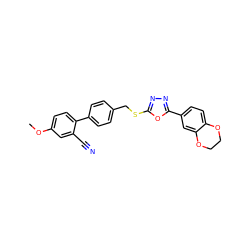 COc1ccc(-c2ccc(CSc3nnc(-c4ccc5c(c4)OCCO5)o3)cc2)c(C#N)c1 ZINC000096271045