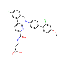 COc1ccc(-c2ccc(NCc3ccc(Cl)cc3-c3ccc(C(=O)NCCC(=O)O)nc3)cc2)c(Cl)c1 ZINC000148553906