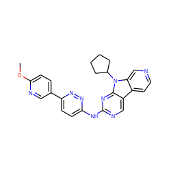 COc1ccc(-c2ccc(Nc3ncc4c5ccncc5n(C5CCCC5)c4n3)nn2)cn1 ZINC000117683383