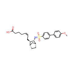 COc1ccc(-c2ccc(S(=O)(=O)N[C@@H]3[C@@H]4CC[C@@H](C4)[C@H]3C/C=C\CCCC(=O)O)cc2)cc1 ZINC000013521223