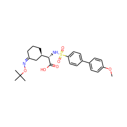 COc1ccc(-c2ccc(S(=O)(=O)N[C@H](C(=O)O)[C@@H]3CCC/C(=N/OC(C)(C)C)C3)cc2)cc1 ZINC000029570491