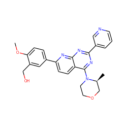 COc1ccc(-c2ccc3c(N4CCOC[C@@H]4C)nc(-c4cccnc4)nc3n2)cc1CO ZINC000139606482