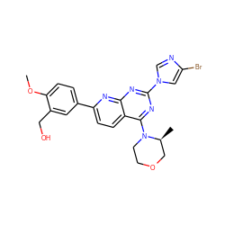 COc1ccc(-c2ccc3c(N4CCOC[C@@H]4C)nc(-n4cnc(Br)c4)nc3n2)cc1CO ZINC000138699095
