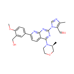 COc1ccc(-c2ccc3c(N4CCOC[C@@H]4C)nc(-n4cnc(C)c4C=O)nc3n2)cc1CO ZINC000139733555