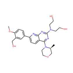 COc1ccc(-c2ccc3c(N4CCOC[C@@H]4C)nc(N(CCO)CCO)nc3n2)cc1CO ZINC000138901618